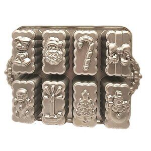 Nordic Ware Christmas Decorative Cake Pan Holiday Mini Loaf 4 Cups Cast Aluminum